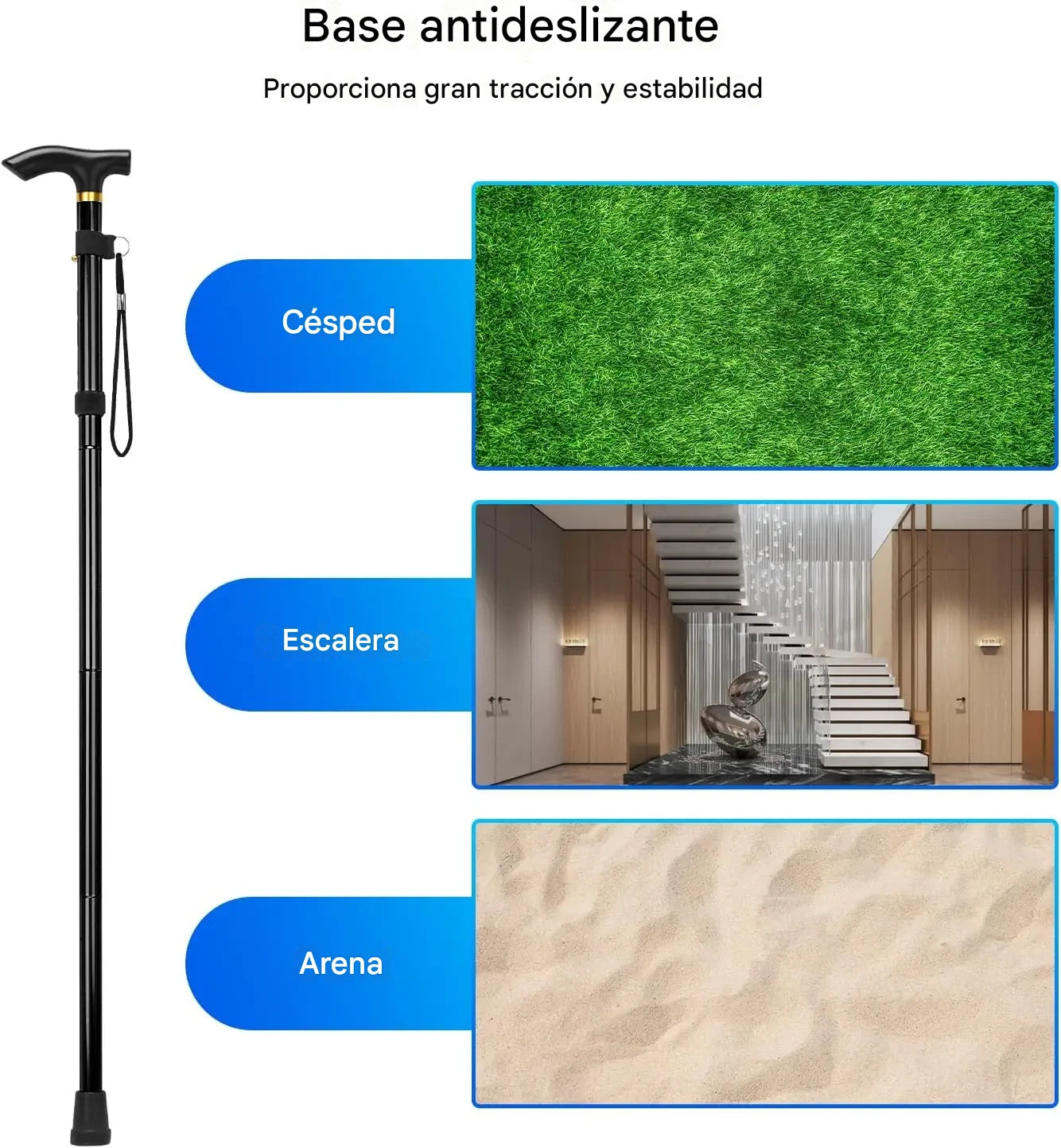 Bastón plegable con altura ajustable