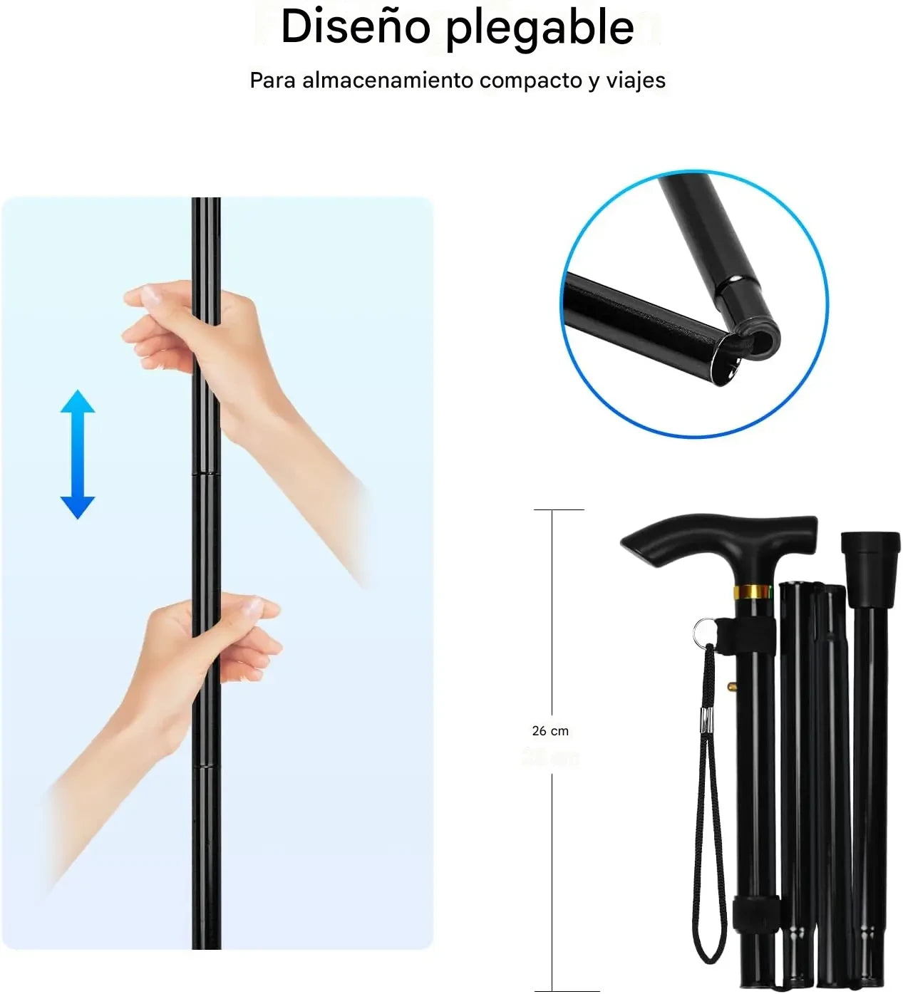 Bastón plegable con altura ajustable